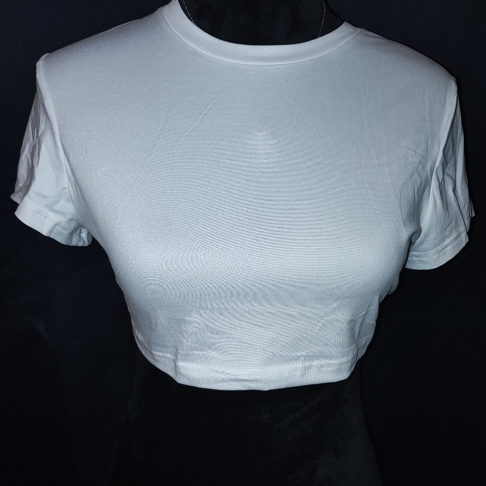Set of Three Crop Tops - Black, White, and Pink - Picture 2 of 4